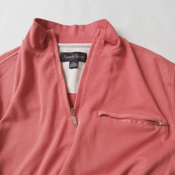 Kenneth Roberts Orange Pink Long Sleeve Quarter Zip Sweater Men's Size Medium - Picture 6 of 12